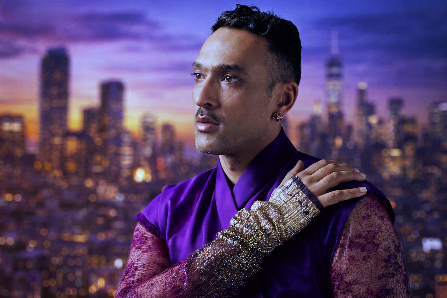 Purple traditional outfit mein elegant portrait