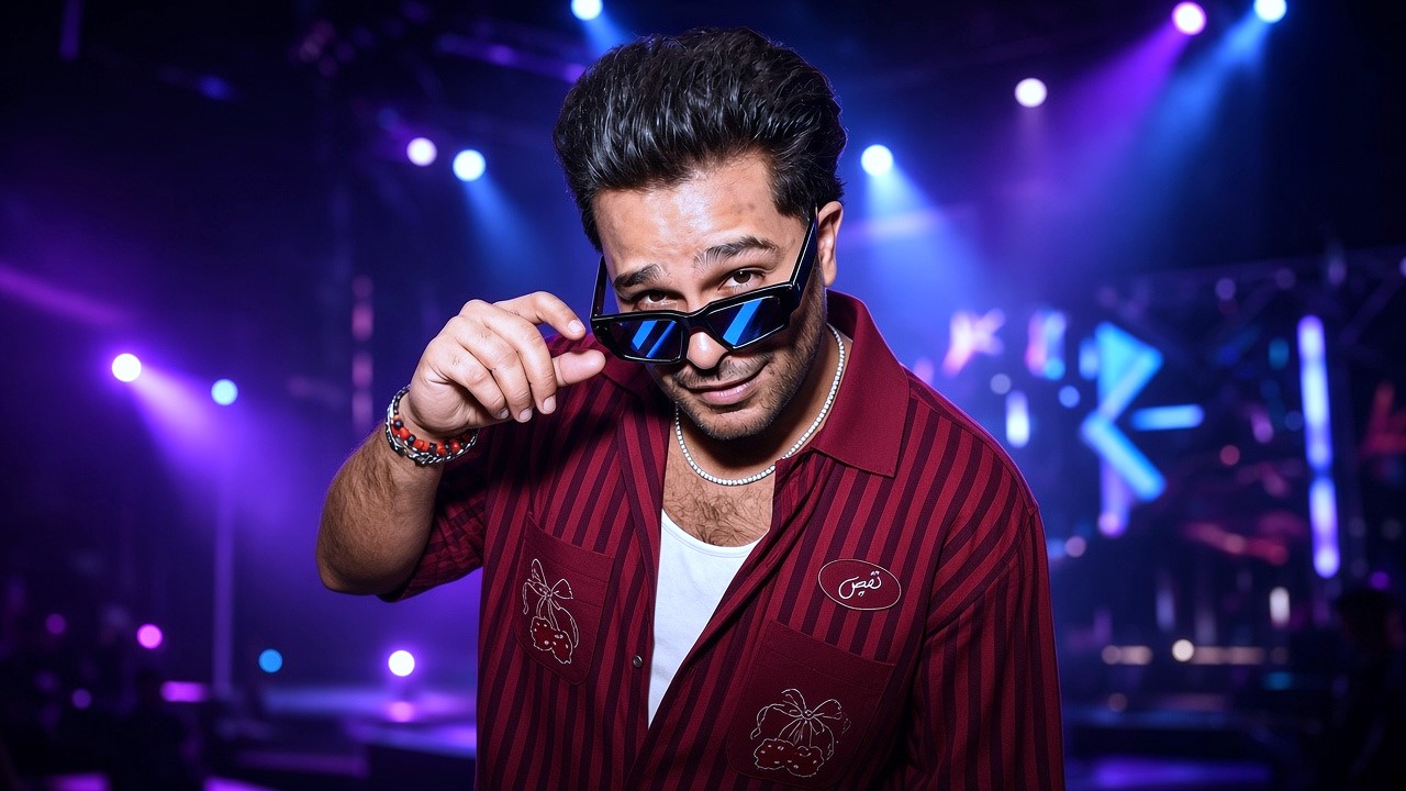 Red outfit mein sunglasses ke sath stylish pose