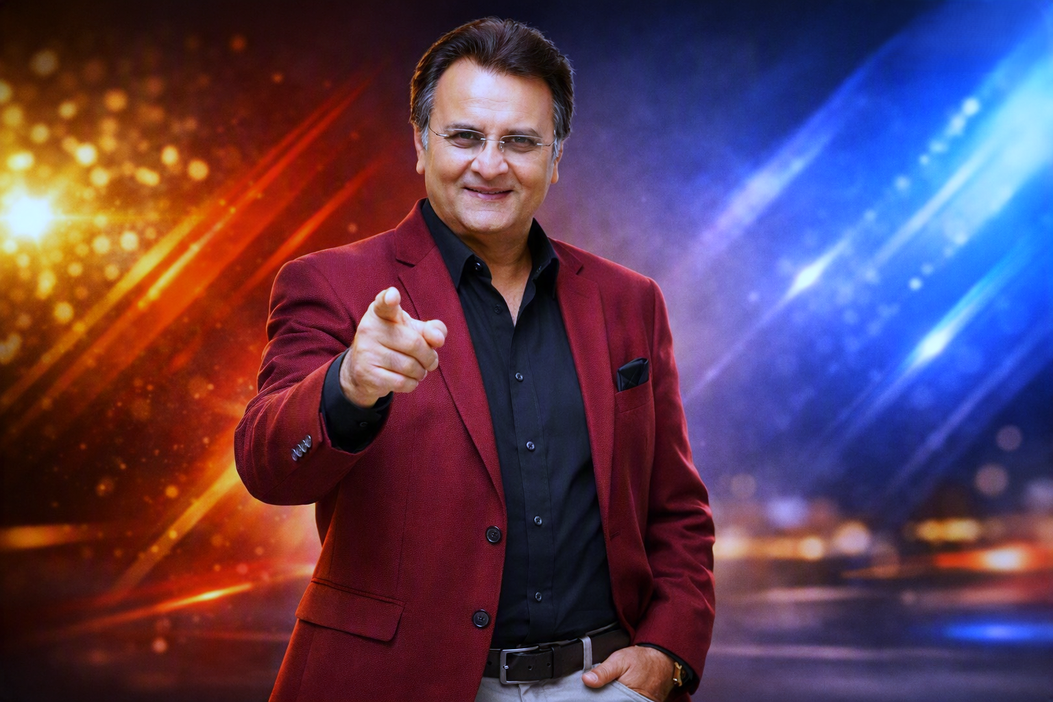Red Blazer Mein Energetic TV Host