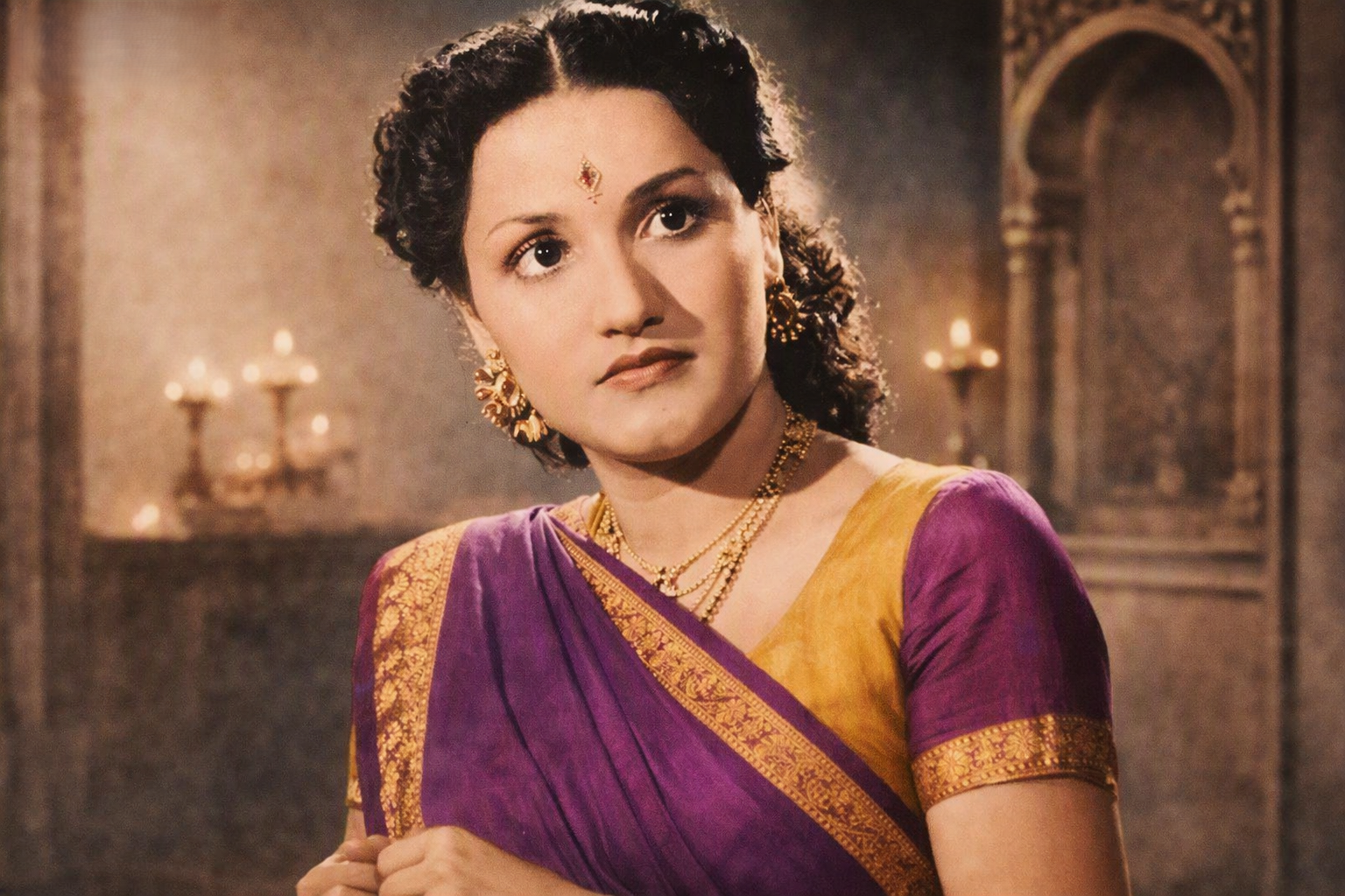 Classic portrait in purple traditional saree