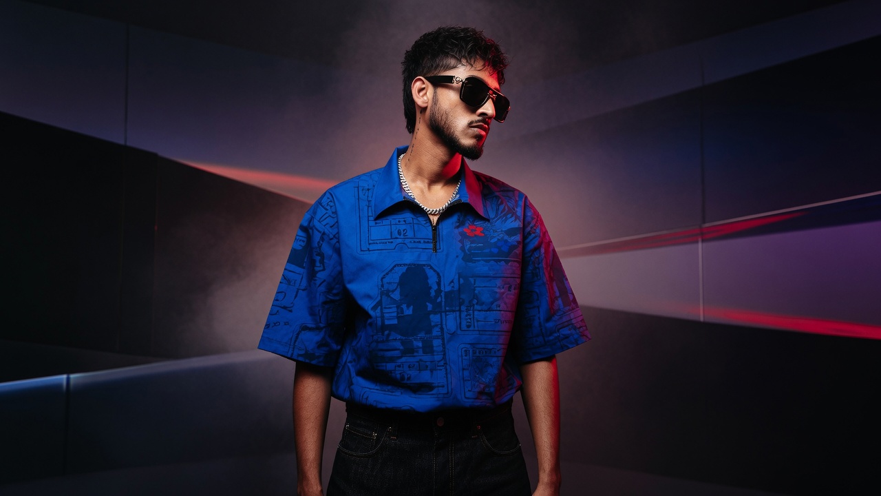 Stylish portrait with neon lights