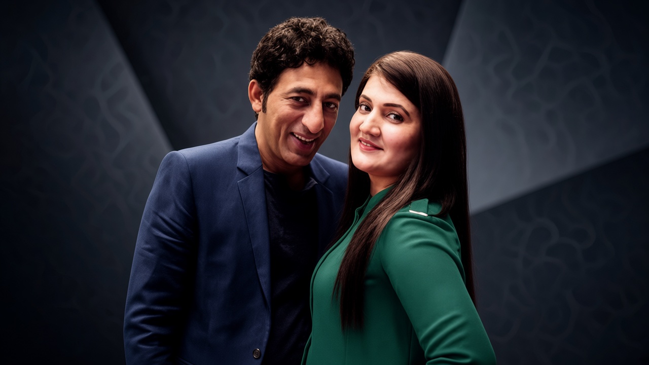 Muskurate hue mashhoor actor aur unki wife green dress mein