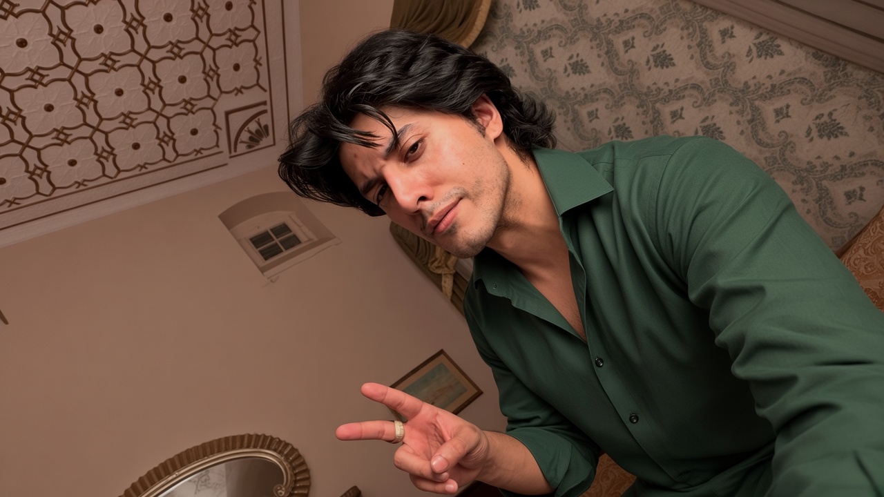 Dark green shirt mein side pose deta hua industry ka star