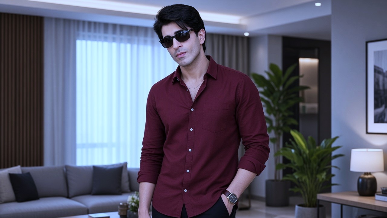 Maroon button-down shirt me stylish television actor