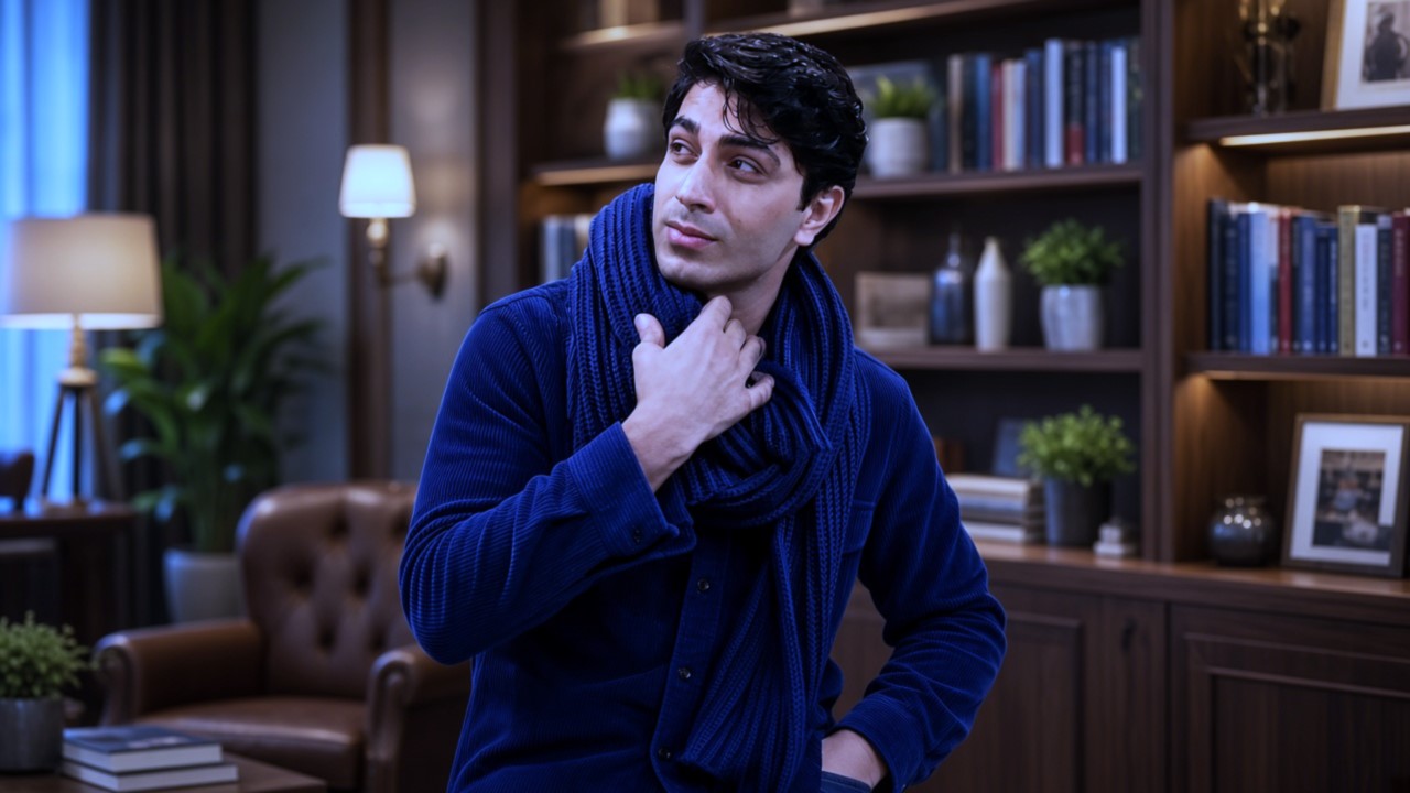 Blue velvet robe pehne side look deta actor
