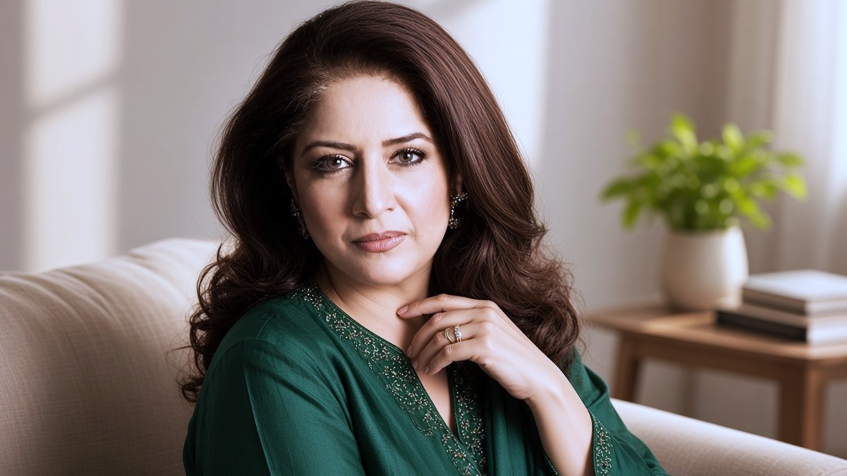 Sofa par baithi dark green dress wali veteran actress ka portfolio photo