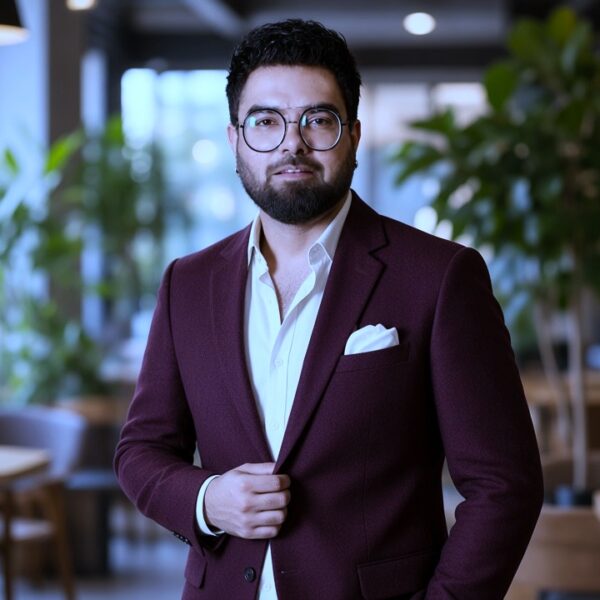Actor maroon blazer aur white shirt mein